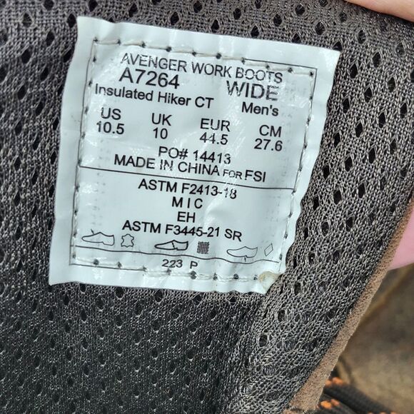 Avenger Safety Workboots Insulated Hiker Mens 10.5EE Comp Toe Leather Waterproof - Picture 16 of 16